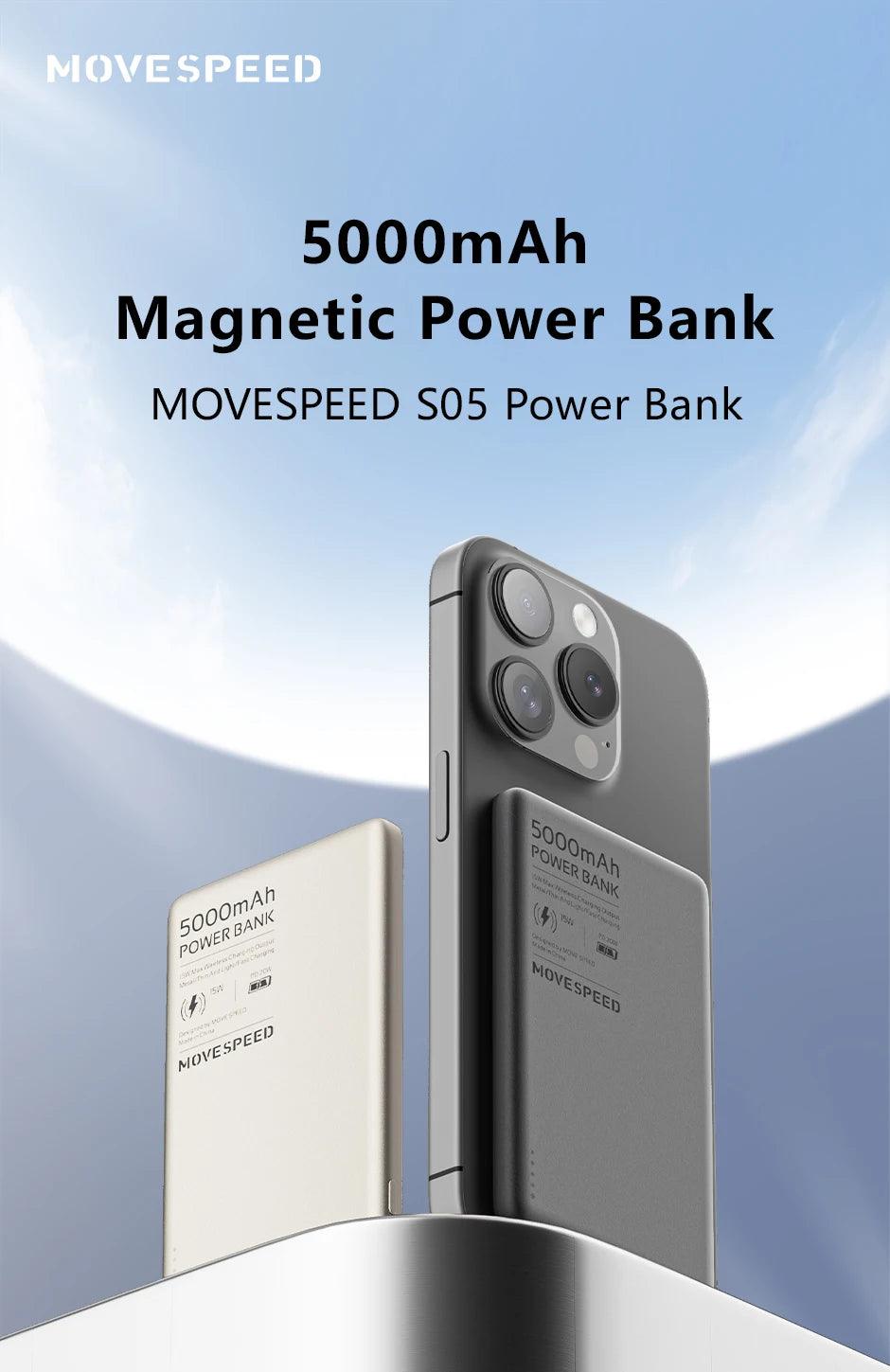 MOVESPEED S05 Magnetic Power Bank 5000mAh 20WPD Wireless Powerbank Slim Portable Battery Charger for iPhone 16 15 Samsung 24 23 - Global Vendor - MOVESPEED S05 Magnetic Power Bank 5000mAh 20WPD Wireless Powerbank Slim Portable Battery Charger for iPhone 16 15 Samsung 24 23 - 