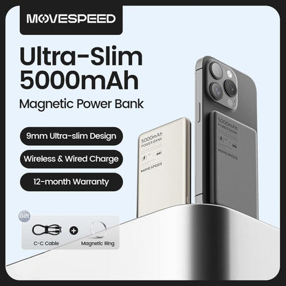 MOVESPEED S05 Magnetic Power Bank 5000mAh 20WPD Wireless Powerbank Slim Portable Battery Charger for iPhone 16 15 Samsung 24 23 - Global Vendor - MOVESPEED S05 Magnetic Power Bank 5000mAh 20WPD Wireless Powerbank Slim Portable Battery Charger for iPhone 16 15 Samsung 24 23 - 