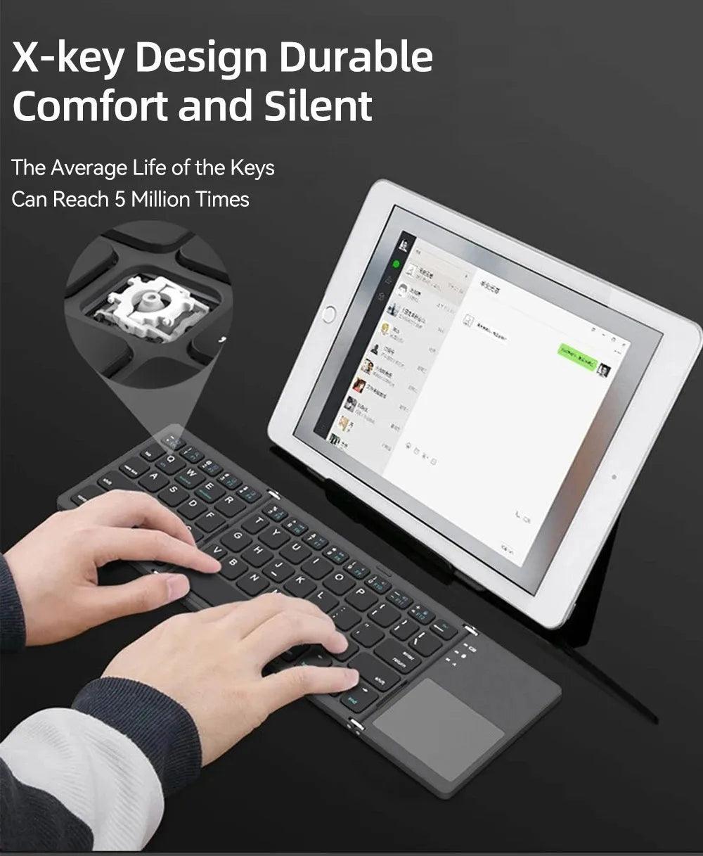 Portable Mini Folding Bluetooth Keyboard with Touchpad for Universal Use - Foldable Wireless Keyboard - Global Vendor - Portable Mini Folding Bluetooth Keyboard with Touchpad for Universal Use - Global Vendor - 