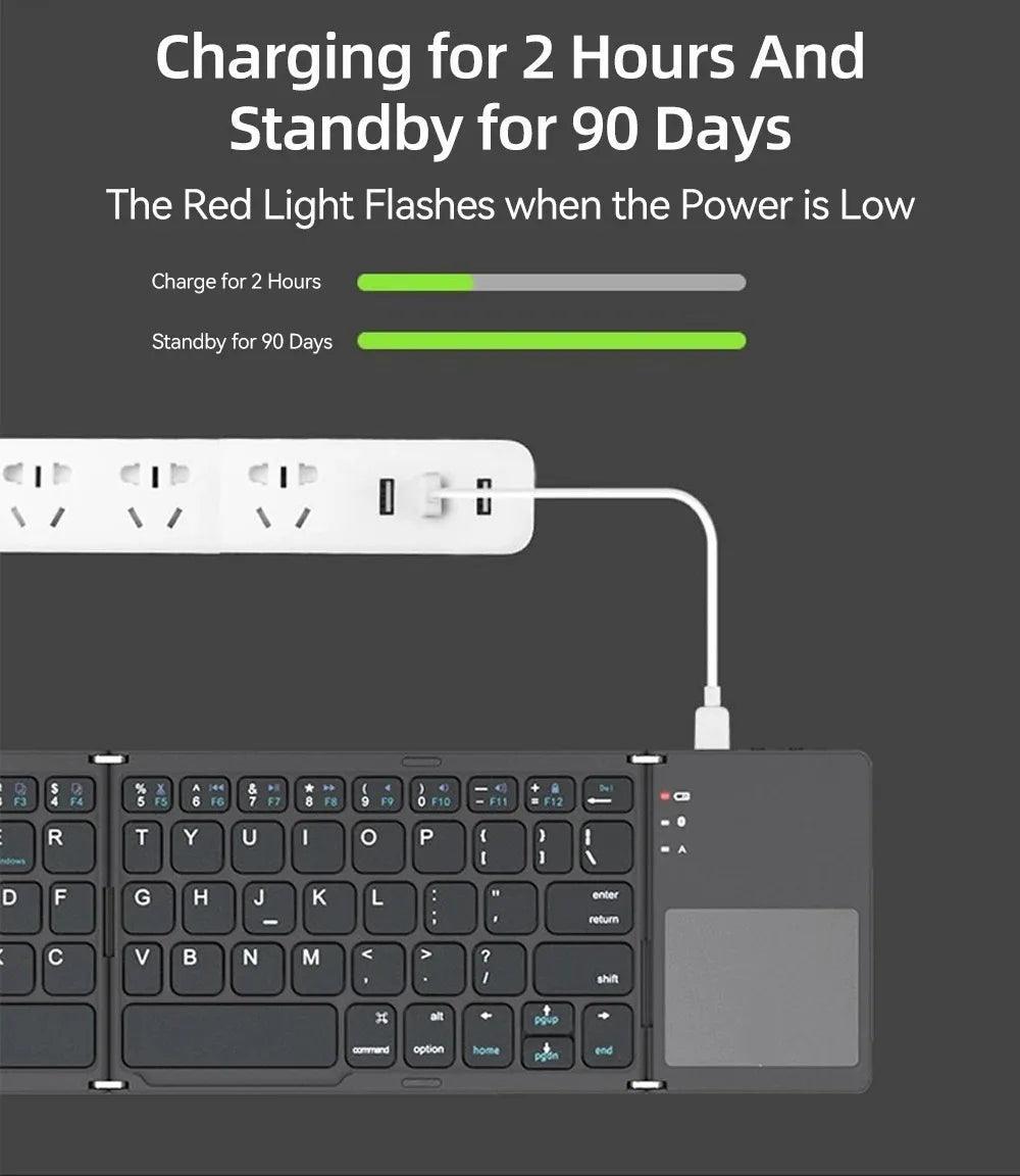 Portable Mini Folding Bluetooth Keyboard with Touchpad for Universal Use - Foldable Wireless Keyboard - Global Vendor - Portable Mini Folding Bluetooth Keyboard with Touchpad for Universal Use - Global Vendor - 