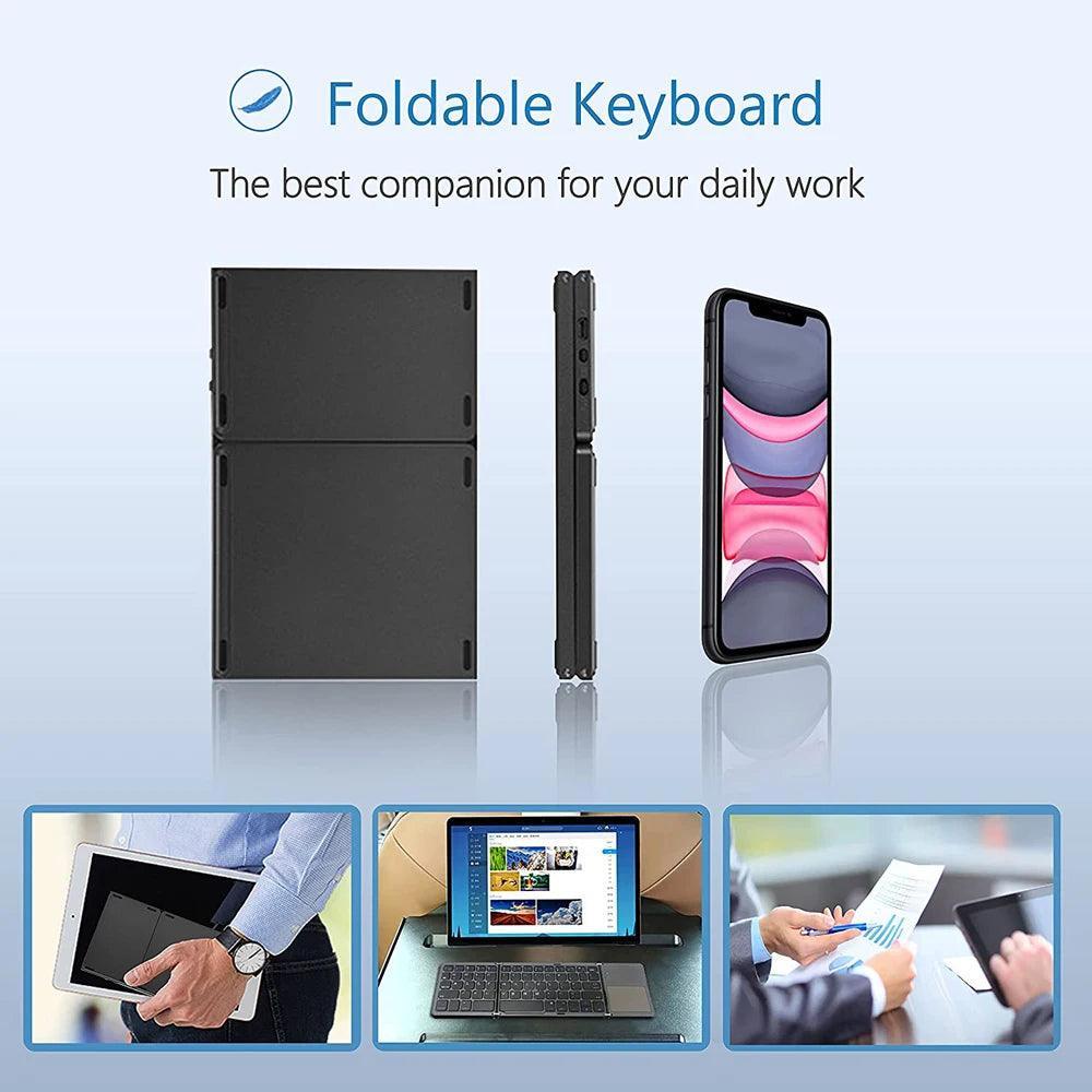 Portable Mini Folding Bluetooth Keyboard with Touchpad for Universal Use - Foldable Wireless Keyboard - Global Vendor - Portable Mini Folding Bluetooth Keyboard with Touchpad for Universal Use - Global Vendor - 