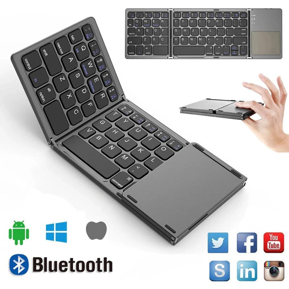 Portable Mini Folding Bluetooth Keyboard with Touchpad for Universal Use - Foldable Wireless Keyboard - Global Vendor - Portable Mini Folding Bluetooth Keyboard with Touchpad for Universal Use - Global Vendor - 