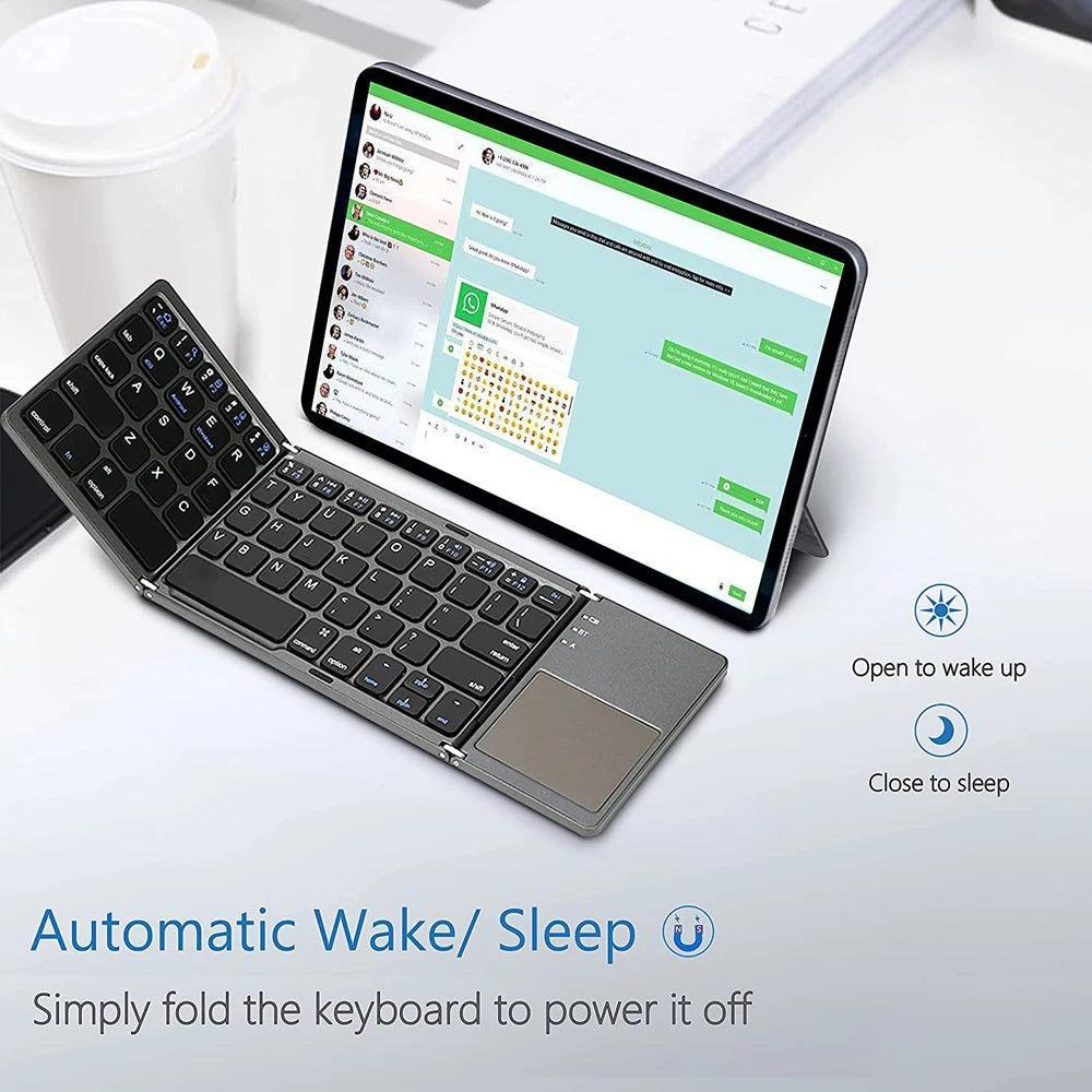 Portable Mini Folding Bluetooth Keyboard with Touchpad for Universal Use - Foldable Wireless Keyboard - Global Vendor - Portable Mini Folding Bluetooth Keyboard with Touchpad for Universal Use - Global Vendor - 