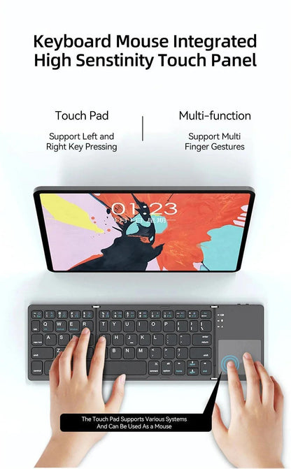 Portable Mini Folding Bluetooth Keyboard with Touchpad for Universal Use - Foldable Wireless Keyboard - Global Vendor - Portable Mini Folding Bluetooth Keyboard with Touchpad for Universal Use - Global Vendor - 