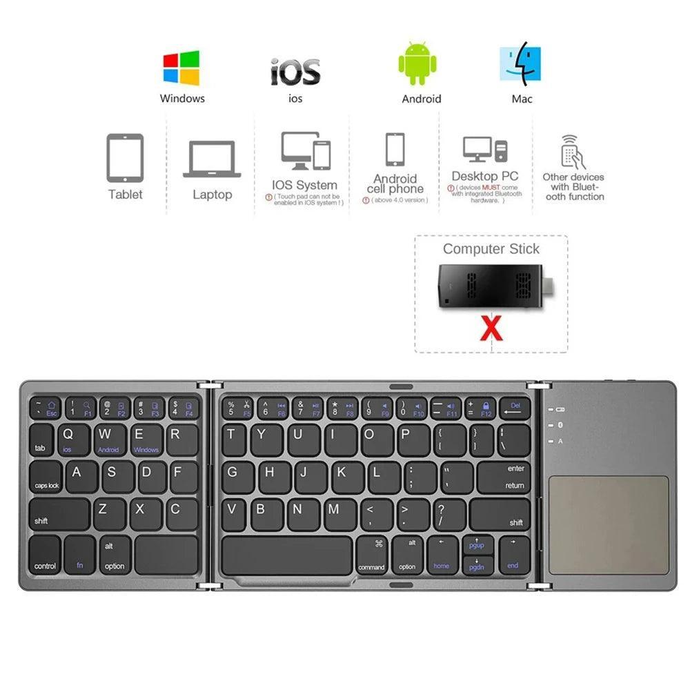 Portable Mini Folding Bluetooth Keyboard with Touchpad for Universal Use - Foldable Wireless Keyboard - Global Vendor - Portable Mini Folding Bluetooth Keyboard with Touchpad for Universal Use - Global Vendor - 