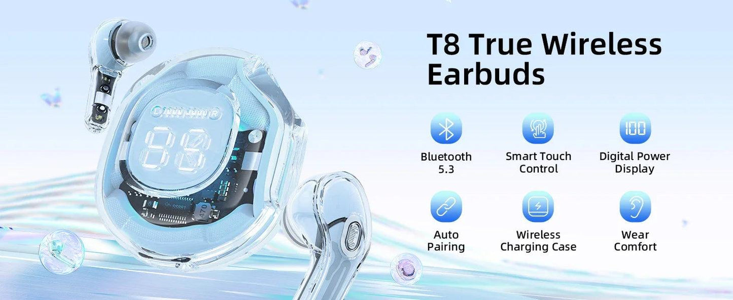 T8 PRO Tws Bluetooth Earbuds Transparent with LED Digital Display Wireless In - Ear Earphone for Xiaomi Huawei iPhone Headphone - EarPods - Global Vendor - T8 PRO Tws Bluetooth Earbuds Transparent with LED Digital Display Wireless In - Ear Earphone for Xiaomi Huawei iPhone Headphone - 